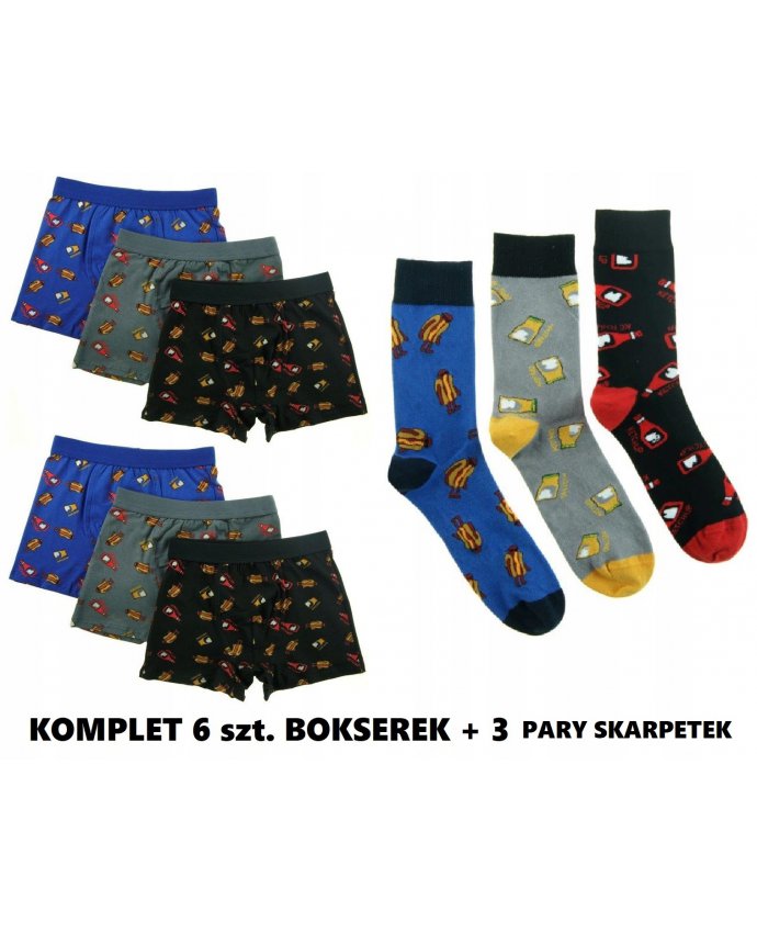 KOMPLET 6 x MORAJ BOKSERKI SZORTY 3 x SKARPETKI L